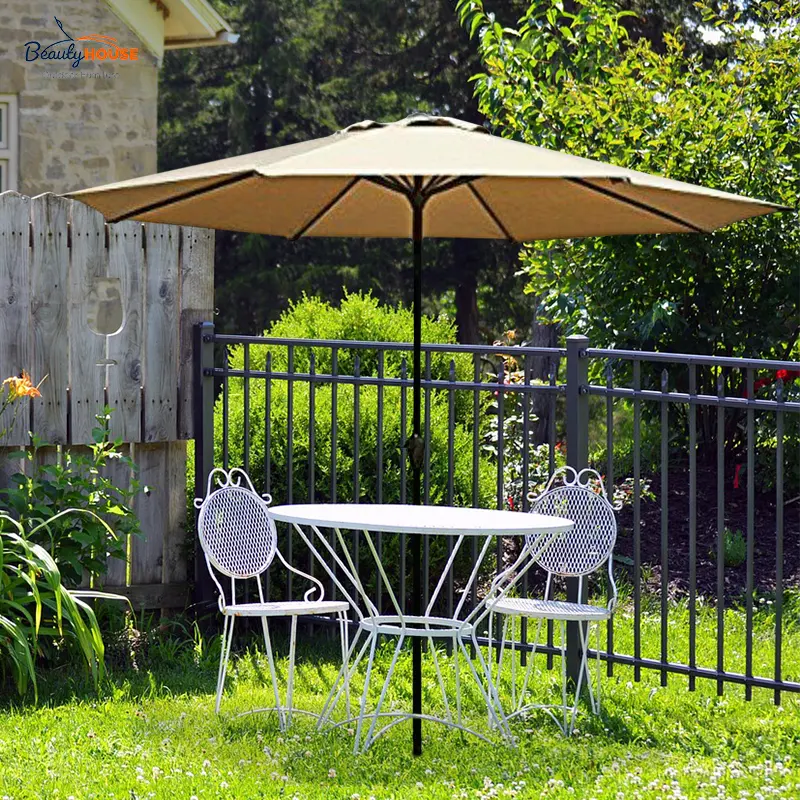 Guarda-sol de alumínio para uso ao ar livre, guarda-sol redondo contemporâneo, guarda-chuva grande com inclinação, preço barato, jardim de 2.7m