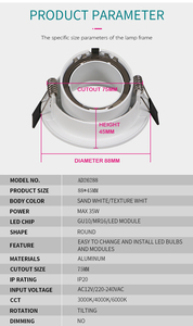 Angle Adjust Gu10 Round <b>Led</b> Downlight Frame Holder Hole 75mm <b>LED</b> MR16 Spotlight Housing Cover - Product Image 4