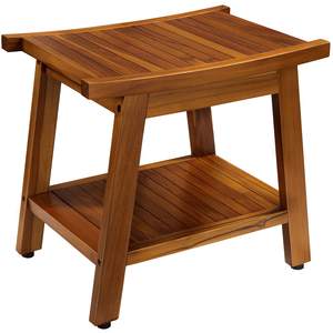 Taburete de Baño Moderno de <span class=keywords><strong>Madera</strong></span> Maciza - Taburete de Ducha de Doble Capa con Estante para Toallas y Zapatos - Product Image 1