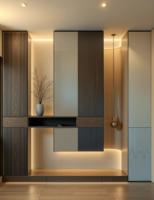 Meuble de rangement modulaire invisible sans poignée pour hall d'entrée, idéal pour les maisons de vacances en bord de mer et les entrées de maison.