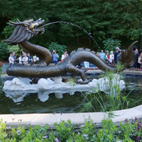 Fontaine d'eau chinoise de jardin, sculpture en bronze de style occidental, fontaine, tortues blanches, dragons, statue de dragon en laiton