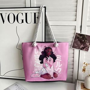Bolsos de Mano con Estampado de Arte Africano de Chicas Negras al por Mayor, Bolsos de Lona con Diseño de Dibujos Animados Divertidos y Logotipo Personalizado, con Asa de Cuerda - Product Image 2