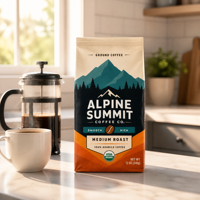 Sachet plat pour café de qualité alimentaire, finition mate, avec valve et impression personnalisée pour l'emballage alimentaire