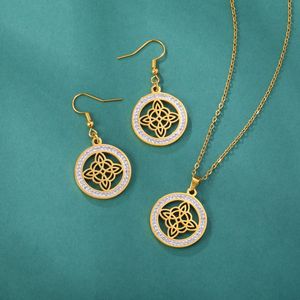 Collar con nudo de bruja para mujer, colgante redondo de circonita de acero inoxidable, collar con colgante de brujería, regalo de Navidad unisex - Product Image 3