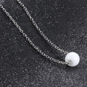 Black And White Ceramic <b>Sphere</b> Pendant Necklace 6mm Minimalist Geometric Design For Women Daily Wear - Product Image 2