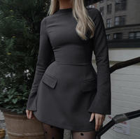 Printemps été nouvelle Mini robe pour femmes Sexy à manches longues col rond mince a-ligne élégante robe fête discothèque vêtements femmes