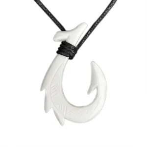 GX122 Handmade Carved New Zealand Maori Tribal Choker WoMen's Men's Necklace Yak Bone Fish Hook Pendant for surfing