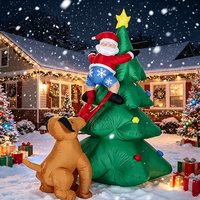 Décoration de Noël gonflable lumineuse de 1,8 m : Chien qui poursuit Père Noël, grimpant à l'arbre et tirant sur son pantalon