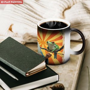 Frosted Black <b>Ceramic</b> <b>Mug</b> 11oz Heat Changing Magic Cup With Frog And Wizard Design - Product Image 3