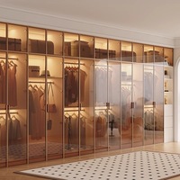Système de garde-robe modulaire de style européen avec portes coulissantes en verre et éclairage LED pour projets