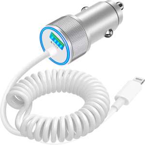 Cargador de coche con doble carga rápida QC3.0, cable USB Lightning con conector tipo resorte para dispositivos Apple, salida de 18W - Product Image 3