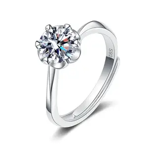 1ct DVVS 925 Sterling Silver Luxury Female Lab-Created Moissanite Diamond Ring Elegant round Style for Engagement