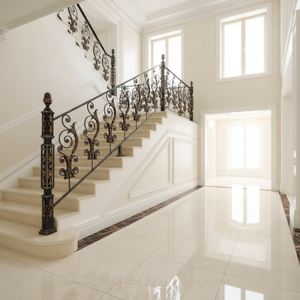 Rampe d'escalier en fer forgé de luxe, balustrade décorative en métal doré antique, garde-corps classique pour escalier intérieur - Product Image 1
