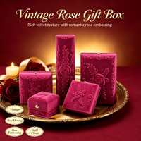 Boîte à bijoux en velours de luxe en relief Rose fleur Design emballage cadeau pour bague collier Bracelet boucle d'oreille fiançailles de mariage