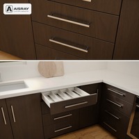 Meuble de cuisine moderne avec portes en placage de bois, aménagement en L, dimensions personnalisées, boîtes en panneaux de particules et tiroirs à fermeture amortie