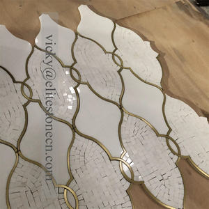 Messing mischung Thassos Wasserstrahl mosaik aus weißem Marmor für Wand boden dekor - Product Image 4