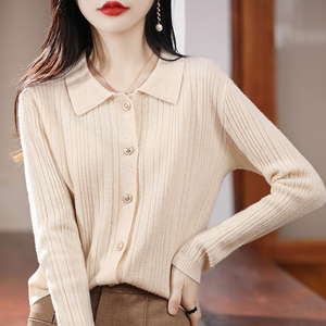 Cardigã Feminino de Lã 100% Tricotado, Quente, Confortável, Elegante, Versátil, Liso, Casual, Respirável, com Fenda e Manga Comprida para o Inverno - Product Image 2