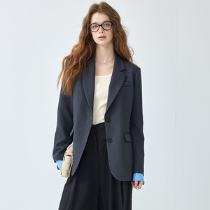Women's Blazer Grey Solid Color Polyester Breathable Loose Fit Korean Style Casual Top - Product Image 1