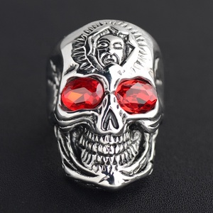 Acero inoxidable hombres gótico CZ rubí rojo circón ojos cráneo dedo anillo fantasma joyería - Product Image 6