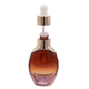 15ml 30ml luxury face serum cosmetic palm oil packing flat round packaging rose gold dropper glass bottle with cap