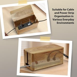 Caja organizadora de madera para regletas de enchufes para uso doméstico, que incluye almacenamiento para cables de alimentación, regletas, cables de datos y enchufes. - Product Image 2