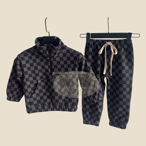 2025 Summer OEM <strong>Kids</strong> <strong>Normal</strong> Outfits Spring Clothing Sets Unisex Casual Suit Half Zip Pullover Sweater Set Checkered Shorts <strong>Kids</strong> - Product Image 4