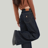 Jean décontracté en denim bleu foncé taille haute et jambe large pour femme – Nouveau modèle 2026 – Idéal automne, hiver, printemps, été – Coupe décontractée et ample