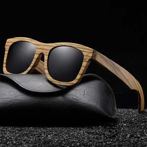Lunettes de soleil carrées en bois polarisées Zebra avec charnières à ressort métalliques, personnalisables avec logo, vente en gros, pour hommes et femmes - Product Image 1