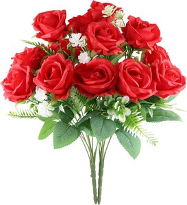 Bouquet de 7 fleurs artificielles en soie, roses et pivoines décoratives, décoration pour la maison, décoration florale pour mariage - Product Image 2