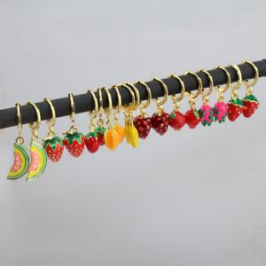 Boucles d'Oreilles Kawaii Mignon Plaqué Or Émail Grenade Fraise Citron Pitaya Pastèque Dragon Fruit Drop Dangle Huggies Hoops - Product Image 6