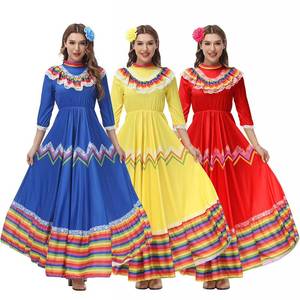 Robe traditionnelle <span class=keywords><strong>mexicaine</strong></span> pour femmes, robe longue bohème pour la danse, <span class=keywords><strong>costume</strong></span> pour Halloween, festival, spectacle sur scène, en polyester - Product Image 1
