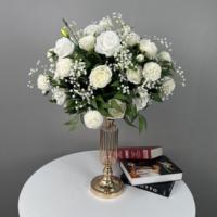DKB Boule de fleurs artificielles 5D personnalisée en forme de cœur, multicolores, avec roses et roseaux mélangés, centre de table floral pour décoration de mariage