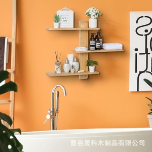 Wall Mounted Wooden <b>Shelf</b> 3 Tier Solid Wood Display <b>Rack</b> For Living Room Entryway - Product Image 3