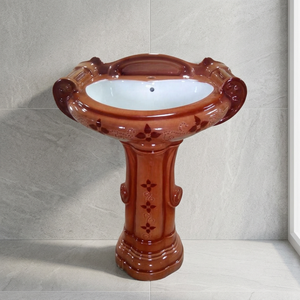 Vitrosa de madera de Color rústico, Pedestal decorativo y Lavabo redondo, modelo de cerámica, artículos sanitarios, Lavabo, juego de baño - Product Image 1