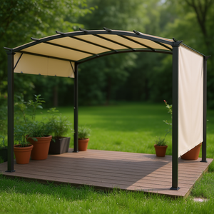 Toldo retráctil beige de 11x11 con marco de acero para jardín, patio y uso en exteriores. - Product Image 2