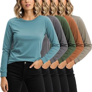 FOXA T-shirt à manches longues en coton pour femme, hauts de sport extensibles, plusieurs couleurs - Product Image 1
