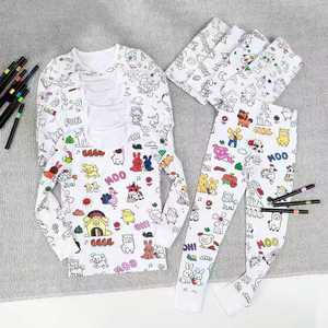 Customize Kids DIY Doodle Sleepwear Bamboo Baby Coloring 2 Piece <strong>PJs</strong> Set Children Colorable Pajamas Coloring Pajamas for Kids - Product Image 2