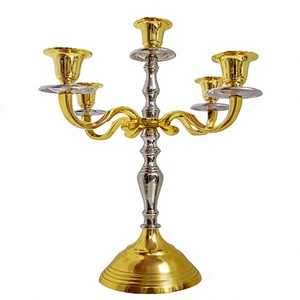 ขาตั้งเทียนCandelabra 5แขนขาตั้งเทียน 2 โทนทอง-เงินผสมเหมือนกระจกขัดเงา - Product Image 1