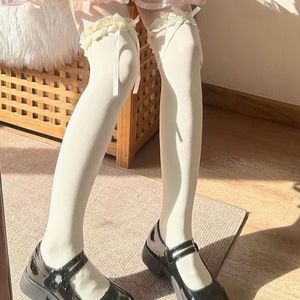 ถุงเท้าลูกไม้สไตล์โลลิต้าสีดำโปร่งใสพร้อมโบว์ ถุงเท้าสูงเหนือเข่าสำหรับผู้หญิง สไตล์วัยรุ่น - Product Image 2