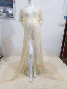 Sexy blanc col en V profond à manches longues femmes <span class=keywords><strong>robe</strong></span> enceinte dentelle bébé douche photographie transparent moulant robes de fuite - Product Image 6
