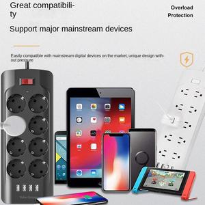 Venta directa 8 puertos 4 USB Protector contra sobretensiones Enchufe universal Toma de corriente portátil - Product Image 5