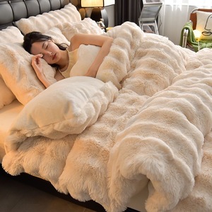 طقم أغطية سرير فاخر من 4 قطع بتصميم فريد من فرو الأرانب الصناعي، بطانية مينكي فائقة النعومة محبوكة بنمط الفقاعات، ديكور منزلي، غطاء سرير - Product Image 4