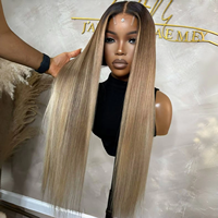 Perruques en cheveux humains vietnamiens ondulés profonds Ombré Brun pour femmes, sans colle 2T, avec dentelle frontale HD 13*6, blond cendré, lisses comme des baguettes 13x4