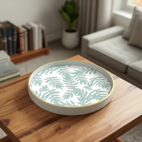 Plateau décoratif rond nordique moderne avec imprimé floral coloré, plateau de service élégant pour table basse