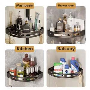 Wall-Mounted <b>Shower</b> Organizer Corner Bath Shelf Without Drilling for Bathroom Kitchen Use Triangle Frame - Product Image 4