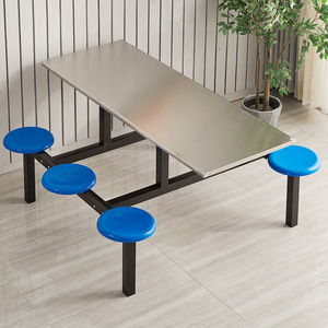 Mesa y Sillas de Acero Inoxidable para Cafetería Escolar, Juego Integrado de Comida Rápida para 4, 6 u 8 Personas, para Adultos - Product Image 3