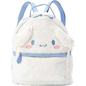 Travel 3D Kawaii White Dog Animal Cartoon PU Shoulder Schoolbag Kids Cute Mini Furry Backpack For Girls