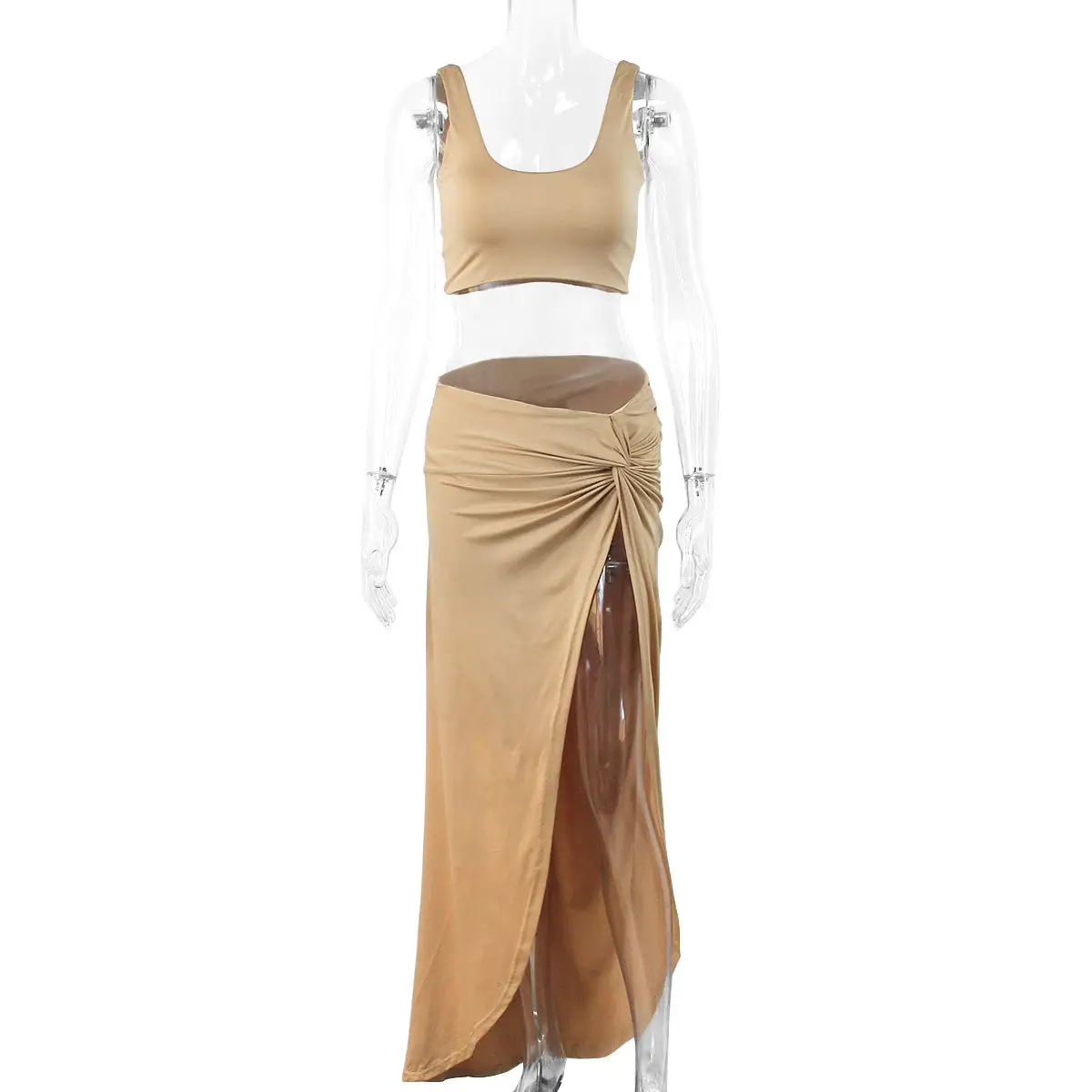 2022Amazon New hot sells women's dress split bag long skirt two European and American sexy back drape belt vest dress