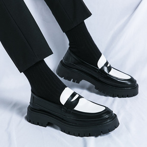 Chaussures habillées personnalisées en cuir microfibre pour hommes, à semelle épaisse et plateforme souple, mocassins décontractés à enfiler avec contraste de couleur pour le printemps - Product Image 4