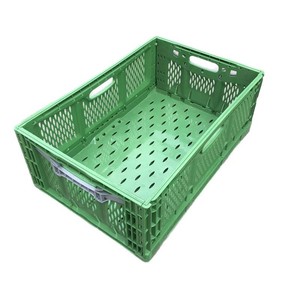 Green Folding <b>Plastic</b> <b>Basket</b> 600x400x225mm Hollow Turnover <b>Basket</b> For Fruit Transport - Product Image 4